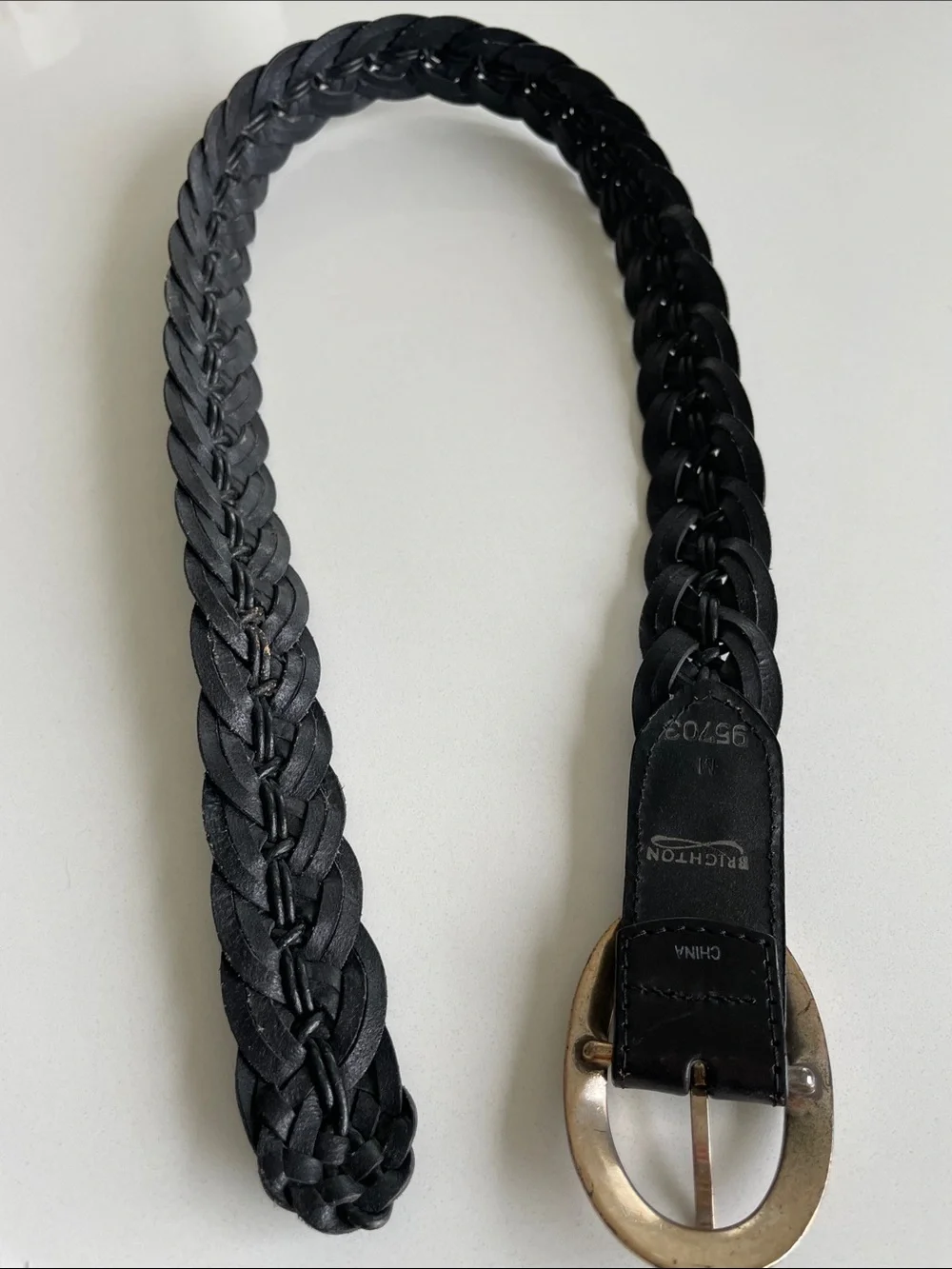 Vintage Brighton Black Braided Leather Belt Style 95703 Medium Western Boho